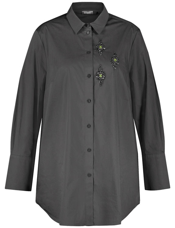 Samoon Stretch Shirt with Beads in Black