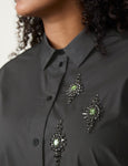 Samoon Stretch Shirt with Beads in Black