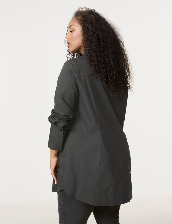 Samoon Stretch Shirt with Beads in Black