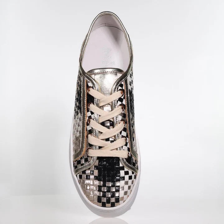 top view of MInx Kellie Multi Metallic Woven with Beige Laces