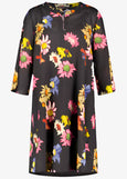 Samoon Floral Cotton Voile split neck dress in Black print