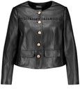 Samoon Faux Leather Collarless Jacket in Black