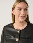 Samoon Faux Leather Collarless Jacket in Black