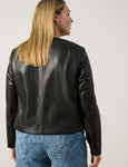 Samoon Faux Leather Collarless Jacket in Black