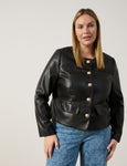 Samoon Faux Leather Collarless Jacket in Black