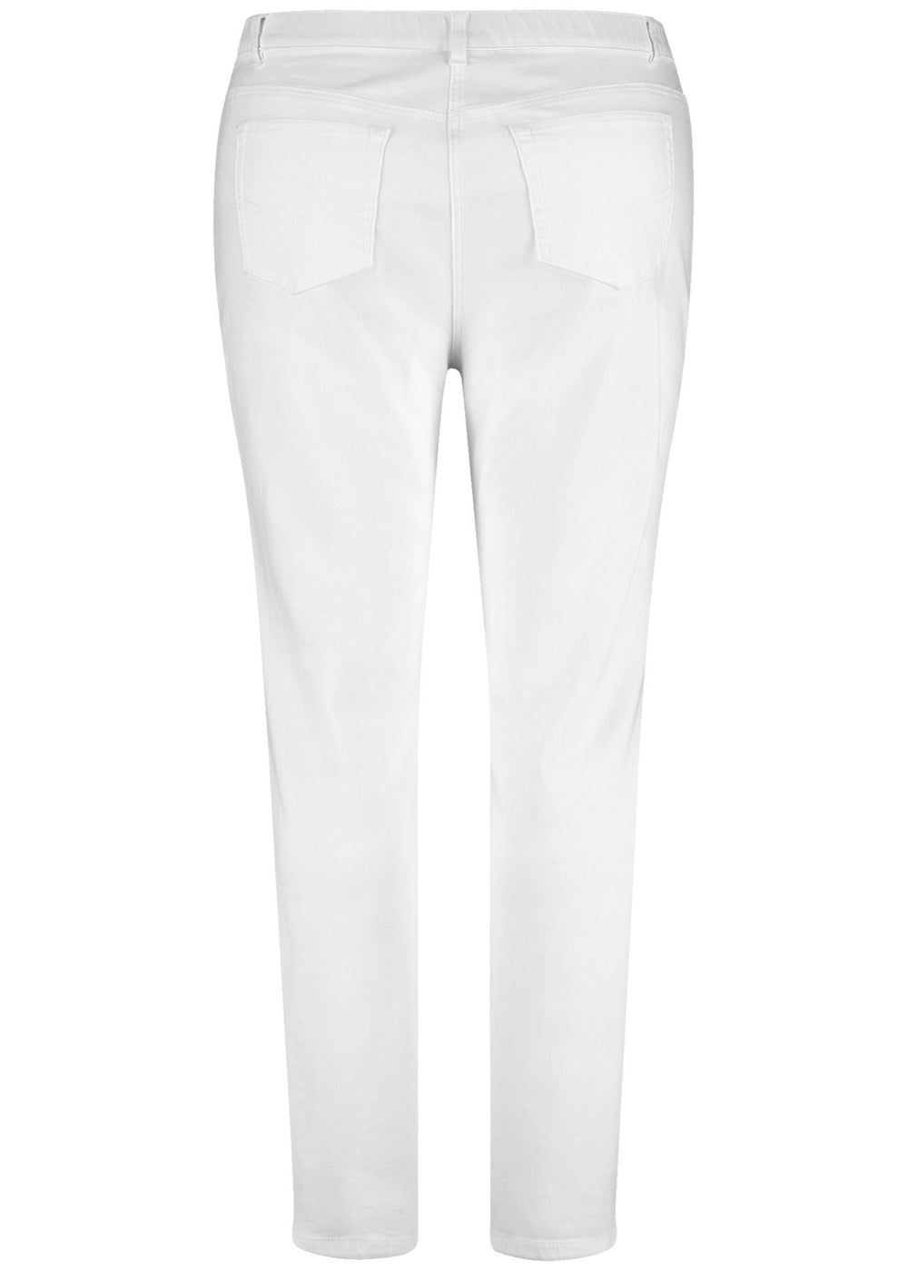 back view of plus size Samoon Stretch Slim Leg Betty Jean with embellished sides in White