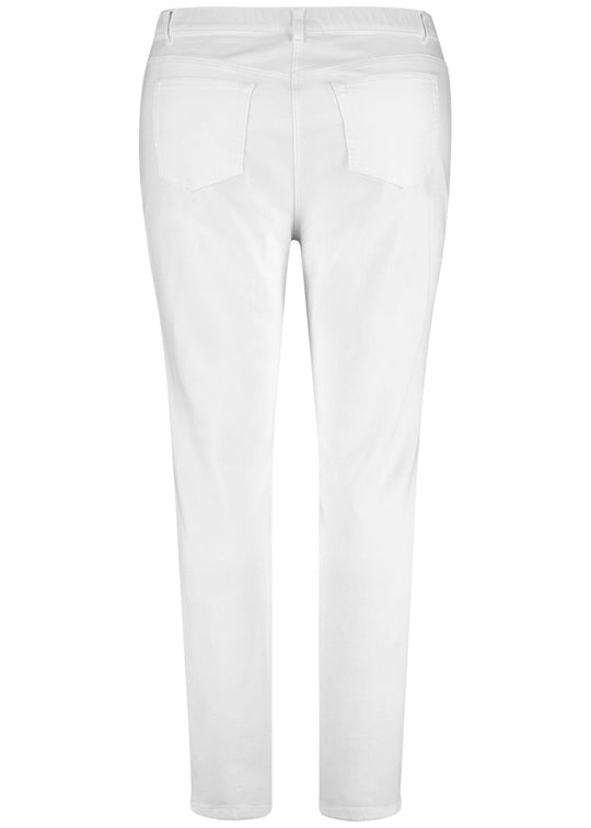 back view of plus size Samoon Stretch Slim Leg Betty Jean with embellished sides in White