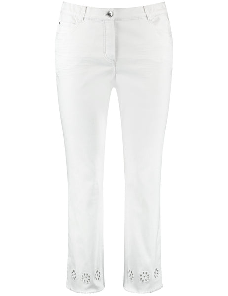 Samoon Crop White Jean with Cutout Hem