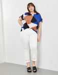 Samoon Crop White Jean with Cutout Hem