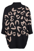 I'cona Ribbed Collar Abstract Print Oversize Cardigan in Black