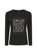 Long-sleeve cotton tee in dark black with animal print motif on front