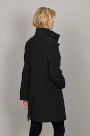 Junge Wool Coat with Mandarin Style Collar with Tab Detail in Black