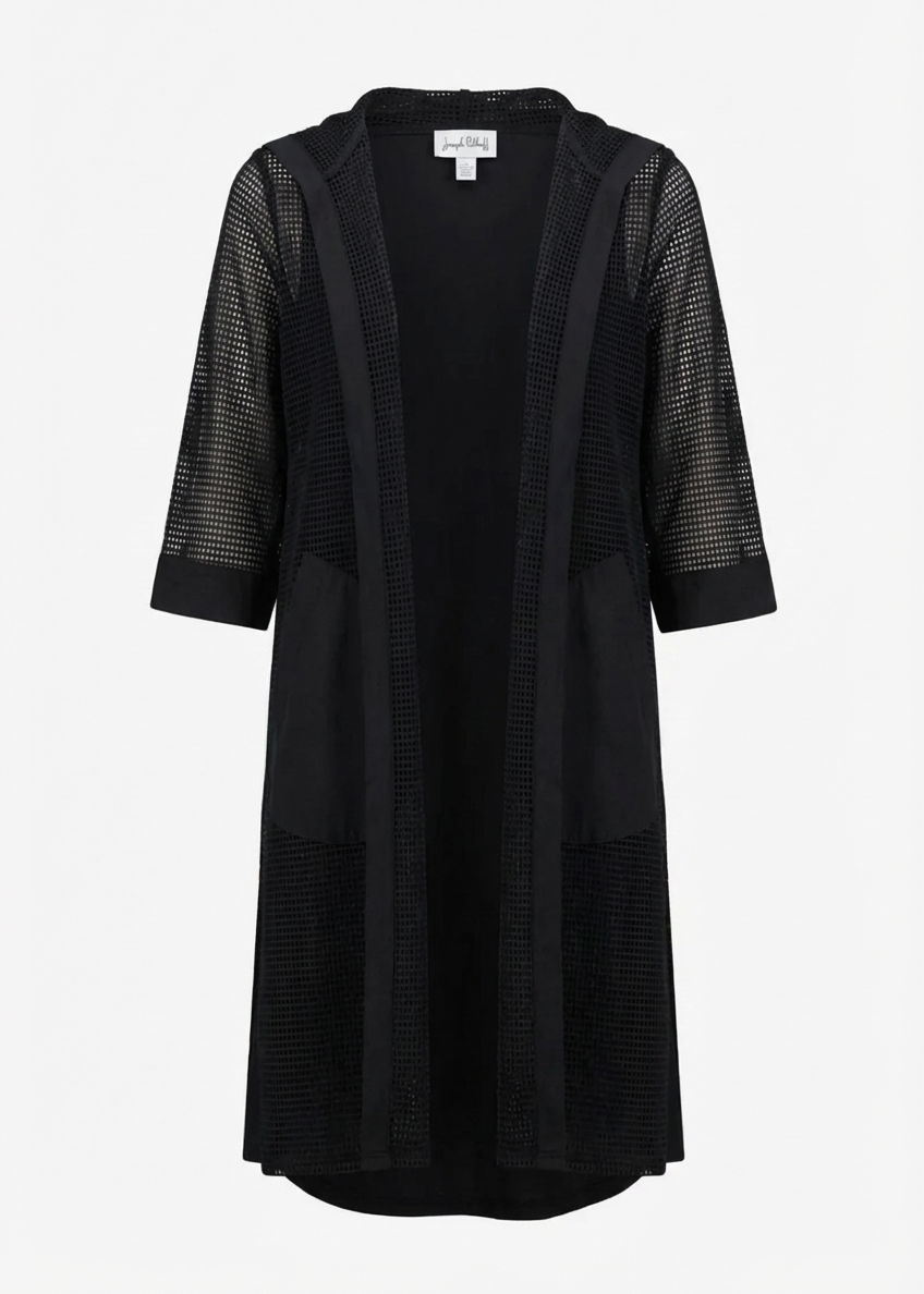 Joseph Ribkoff Sport Memory & Mesh Hooded Coverup Cardigan in Black