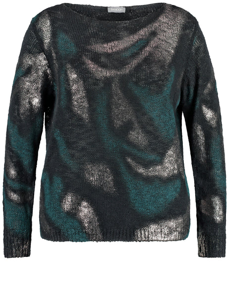 Samoon Abstract Print Loose Knit Sweater in Black Prt.