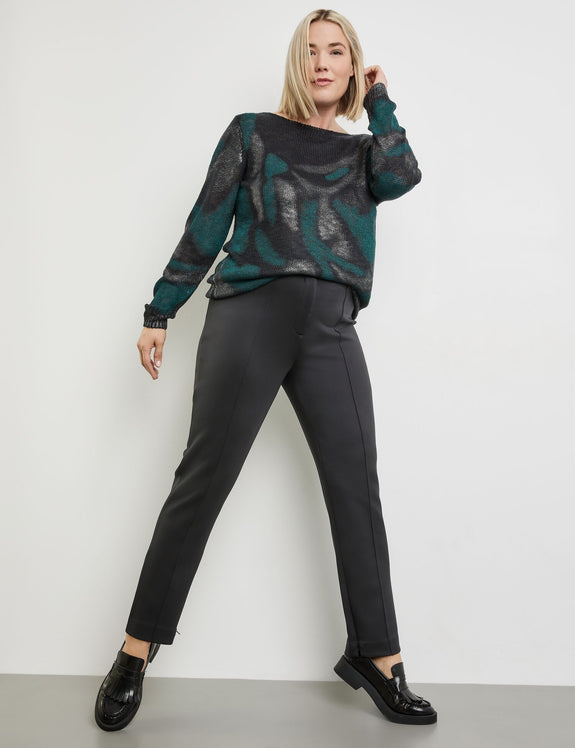 Samoon Abstract Print Loose Knit Sweater in Black Prt.