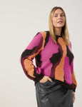 Samoon Abstract Print Textured Sweater in Black Prt