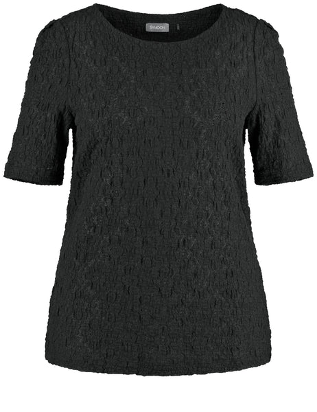 Samoon Short Sleeve Bubble Knit top in Black