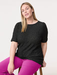 Samoon Short Sleeve Bubble Knit top in Black