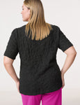 Samoon Short Sleeve Bubble Knit top in Black