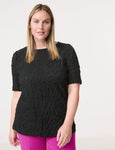 Samoon Short Sleeve Bubble Knit top in Black