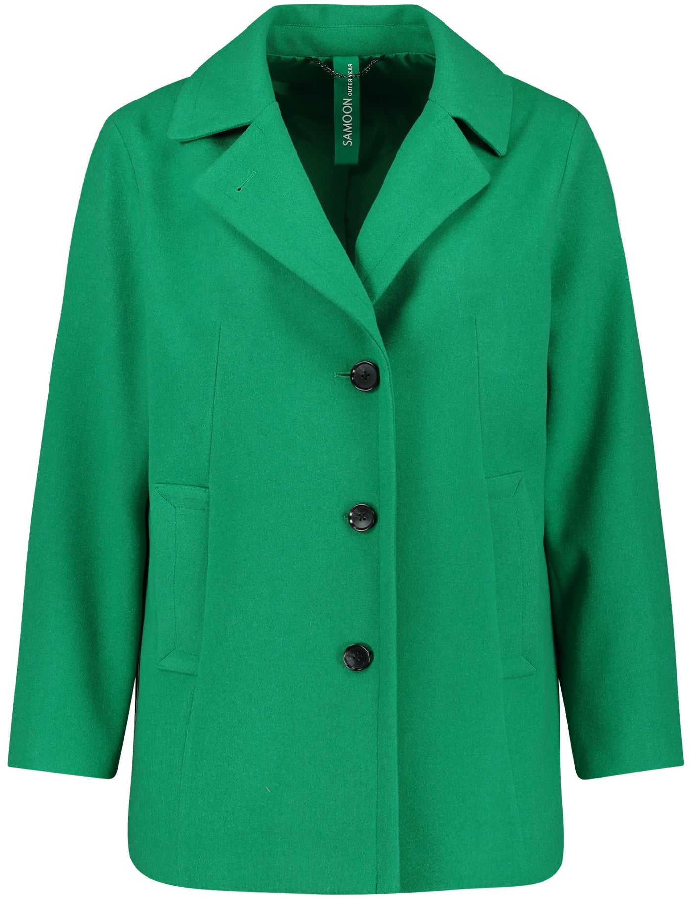 Samoon Notch Collar Pea Coat in Green