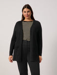 Samoon Long Sleeve Patch Pocket V-Neck Cardigan in Black