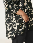 Samoon Abstract Cream/Blk Print Long Sleeve Blouse in Black Prt.