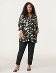 Samoon Abstract Cream/Blk Print Long Sleeve Blouse in Black Prt.