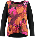 Samoon Print Top with Jersey Sleeve and Back in Black Print