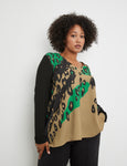 Samoon Print V-neck Top with Jersey Sleeve and Back