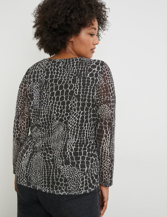 Samoon Long Sleeve Mesh Top with Sheer Mesh Sleeve and Lined Body