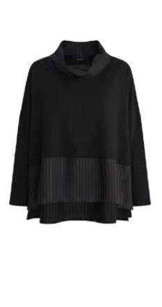 Luukaa Jersey/Cotton Zip Neck Comfort Fit Pullover Top in Black