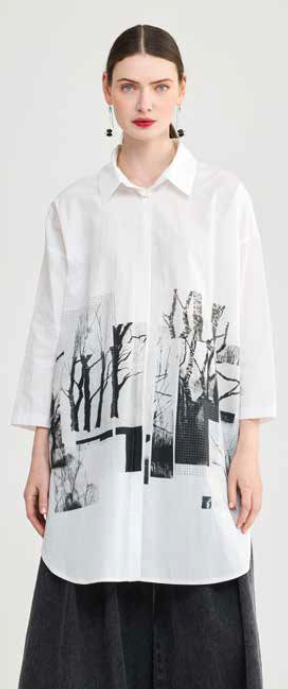 Luukaa Graphic Print Oversize Print Front and Back Shirt in Black Print