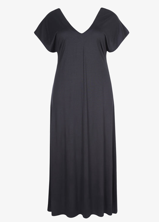 Mat Basic Short Sleeve V-Neck Jersey Dress in Black