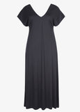 Mat Basic Short Sleeve V-Neck Jersey Dress in Black