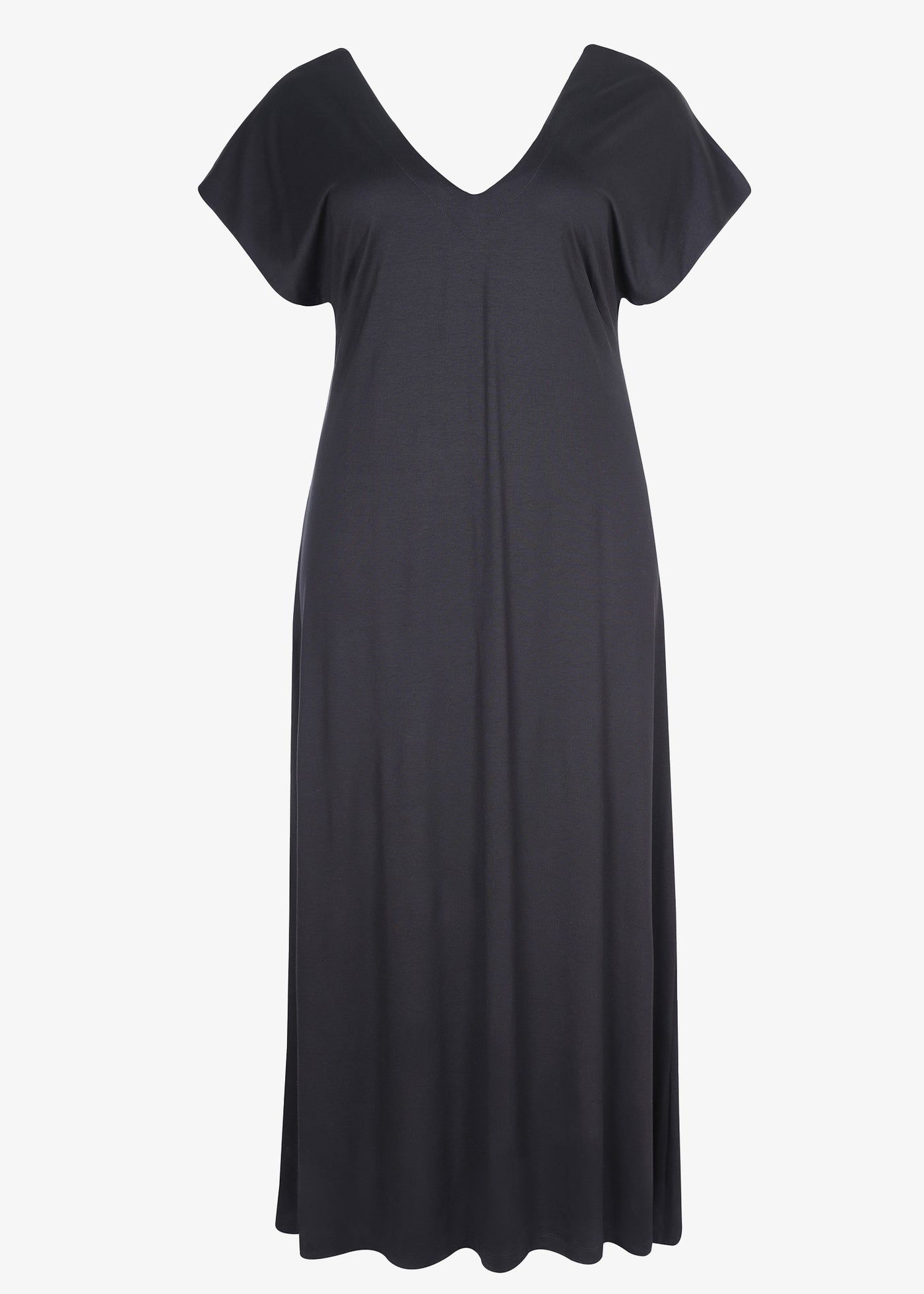 Mat Basic Short Sleeve V-Neck Jersey Dress in Black