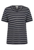 Part Two Nacima Linen/Viscose Print Short Sleeve V-Neck Tee in Midnight Stripe