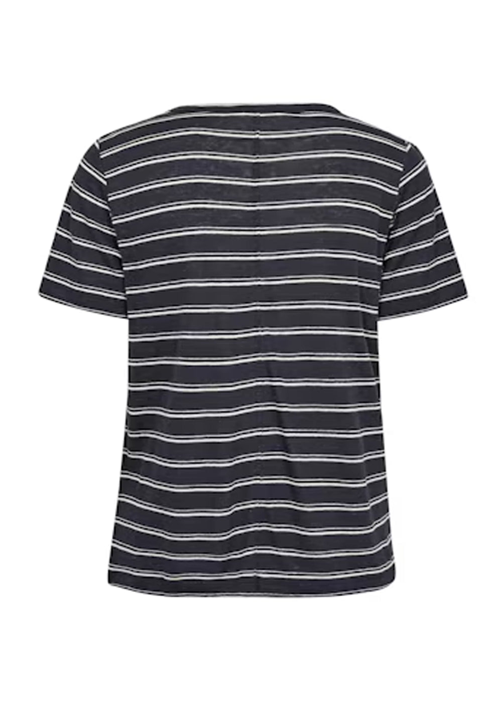 Part Two Nacima Linen/Viscose Print Short Sleeve V-Neck Tee in Midnight Stripe