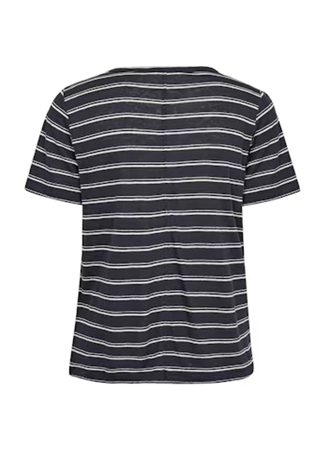 Part Two Nacima Linen/Viscose Print Short Sleeve V-Neck Tee in Midnight Stripe