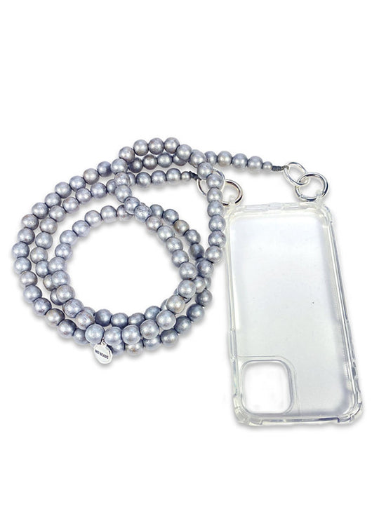 Mo Bead Silver Wood Bead Phone Chain with Universal Phone Patch