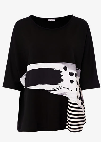 Naya Mix Media Boxy Top in Black/White
