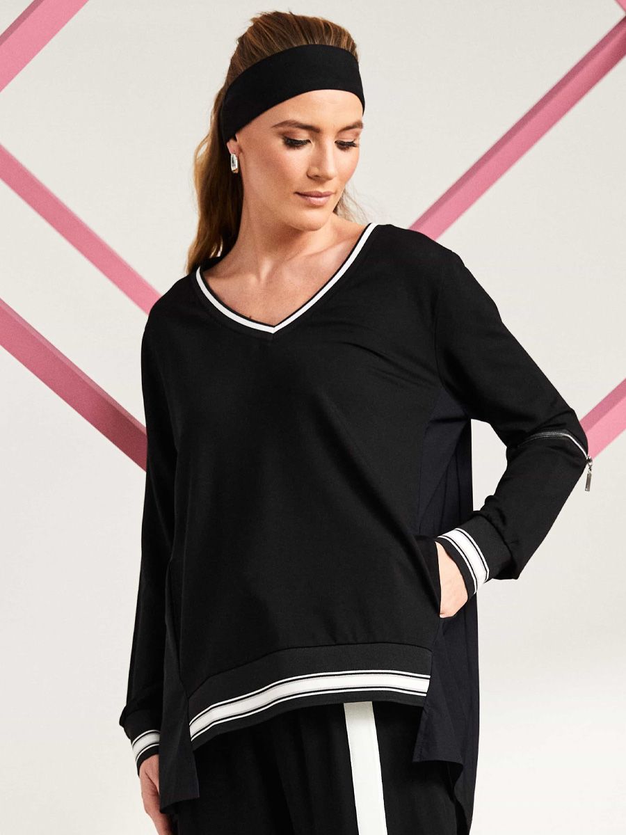 Naya top with Athleisure trim and Zip Sleeve Detail in Black