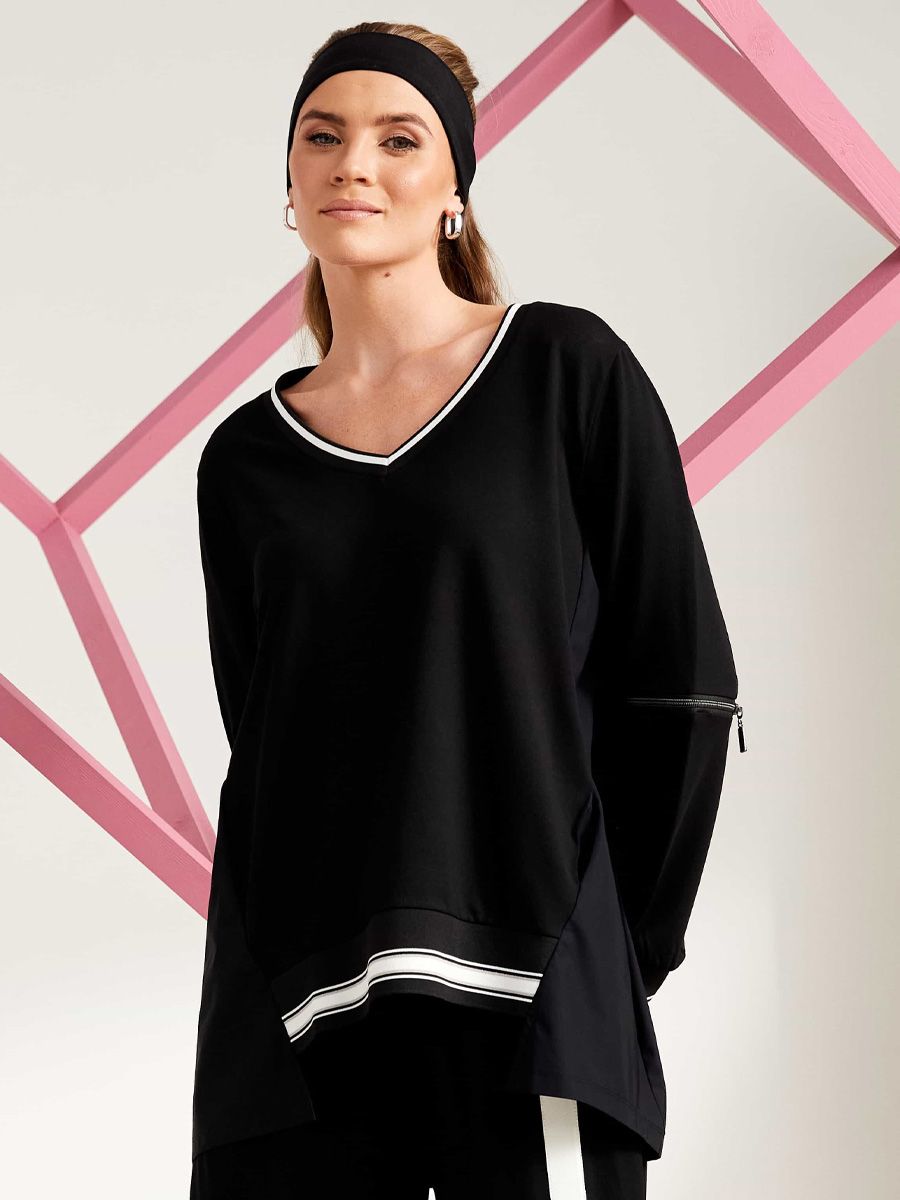 Naya top with Athleisure trim and Zip Sleeve Detail in Black