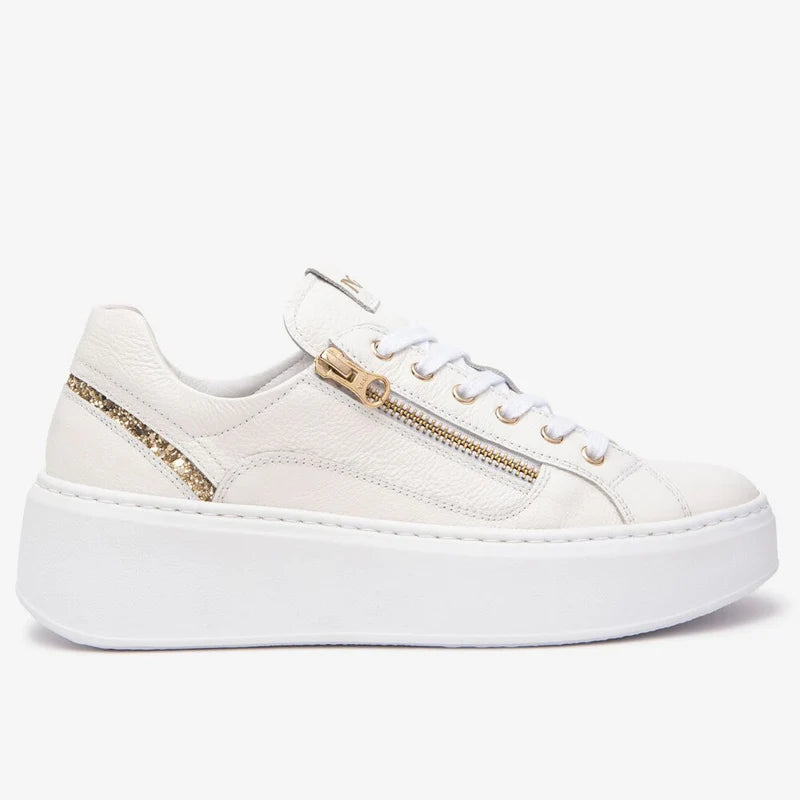 side view of Nero Giardini Dollarino Bianco Runner With Glitter at Heel in Off-White