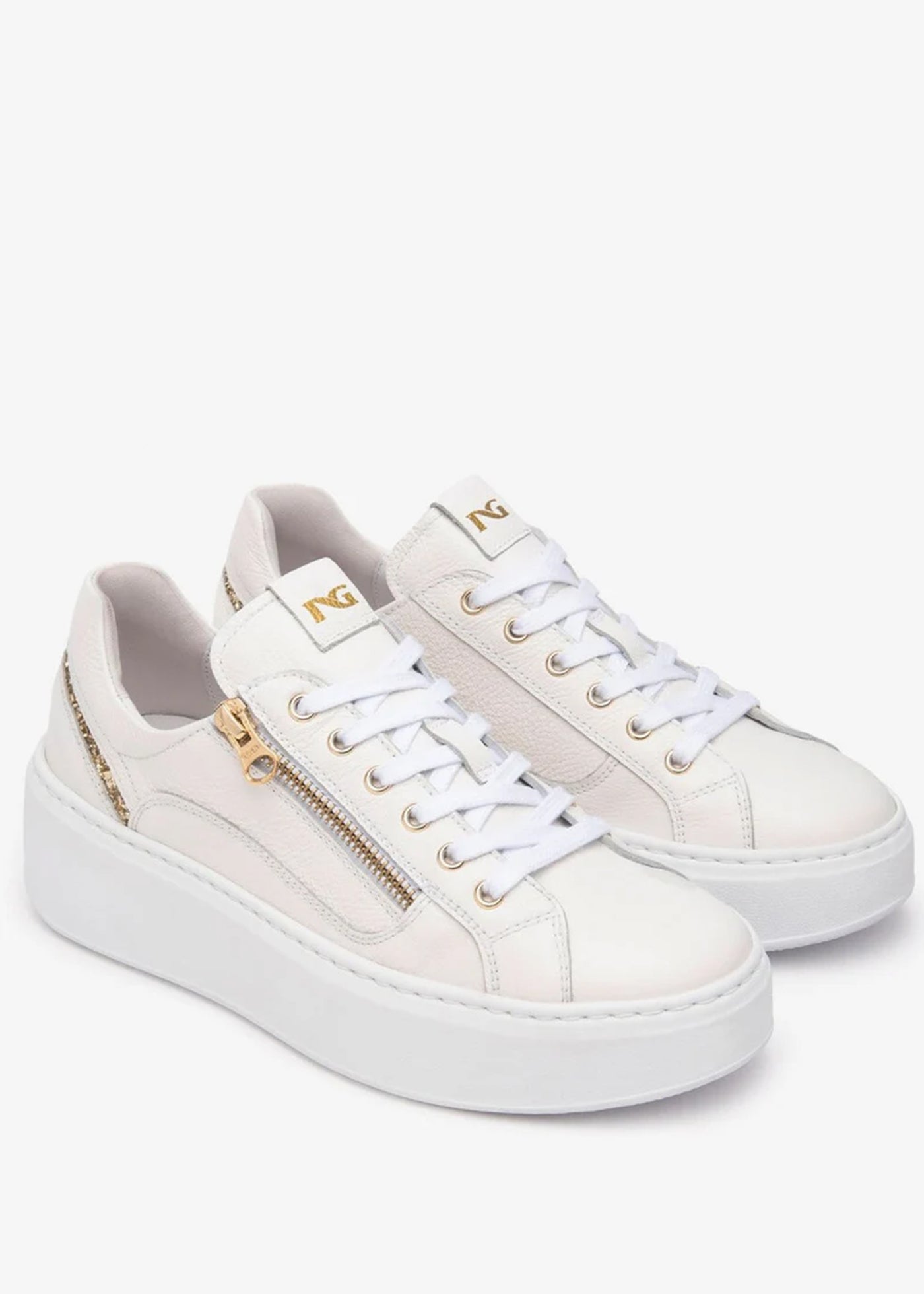 Nero Giardini Dollarino Bianco Runner With Glitter at Heel in Off-White
