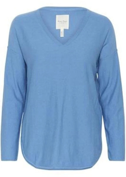 front view of Part Two Iliviasa Cotton/Cashmere Curved Hem Sweater in Silver Lake Blue