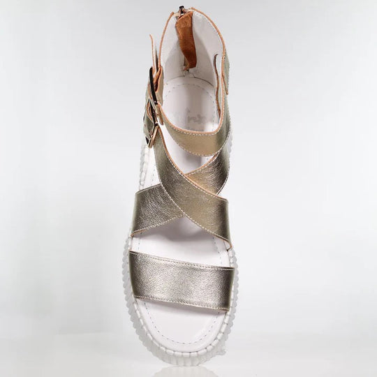 top view of Minx Plaza Platform with Ankle Strap in Soft Gold