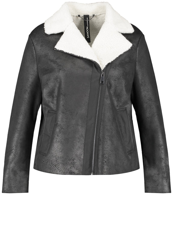 Samoon Faux Leather Shearling Biker Jacket with Asymmetrical Zip