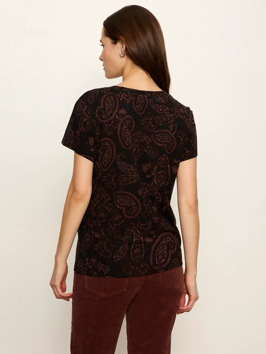 Women's short-sleeve tee with back paisley print and crew neckline