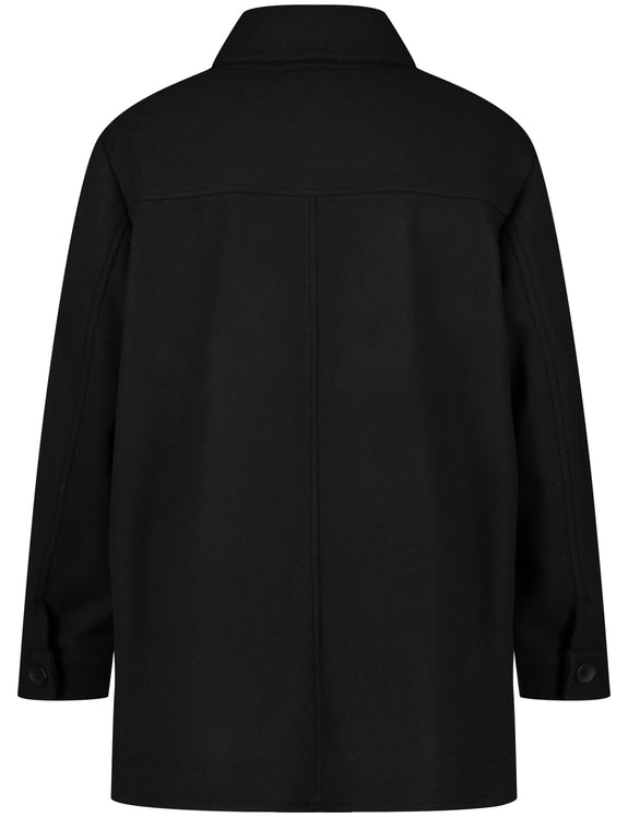 Samoon Shirt Jacket with Decorative Placket in Black